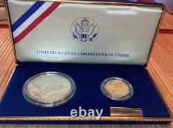 U. S. Constitution 1987-S Proof Set- 5 Dollar Gold And Silver Dollar Coins WithCoa
