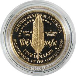 U. S. Constitution Commemorative 1987 W Choice Proof Gold $5 Coin