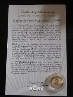 U. S. Mint 2009 Ultra High Relief Double Eagle Gold Coin withOriginal Boxes/COA/