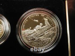 U. S WW II 50th Anniversary 3 Piece Proof $5 Gold Silver $1 Clad Half