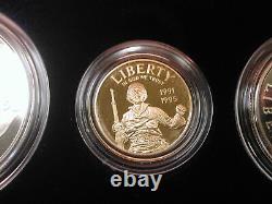 U. S WW II 50th Anniversary 3 Piece Proof $5 Gold Silver $1 Clad Half