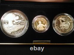 U. S WW II 50th Anniversary 3 Piece Proof $5 Gold Silver $1 Clad Half