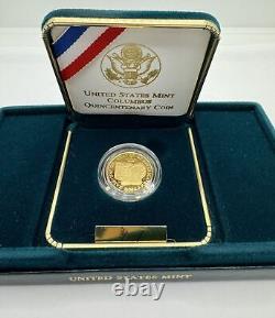 United States Columbus Quincentenary $5 Gold Commemorative Proof Coin with Box COA