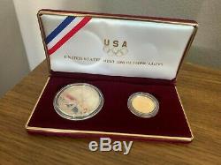 United States Mint 1988 Silver & Gold Olympic Coin Set with Certificate and Case