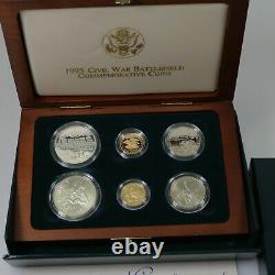 United States Mint 1995 Civil War Battlefield 6 Coin Set Gold & Silver OGP