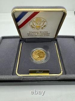 United States Mount Rushmore 1991-P $5 Gold Commemorative Proof Coin with Box COA