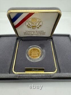 United States Mount Rushmore 1991-P $5 Gold Commemorative Proof Coin with Box COA