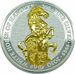 WHITE HORSE OF HANOVER QUEEN'S BEASTS 2020 2 oz Gilded Silver Bullion Coin