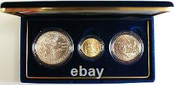 World War II 50th Ann. 3 Coin UNC Set, with Gold and Silver, US Mint In Box withCOA